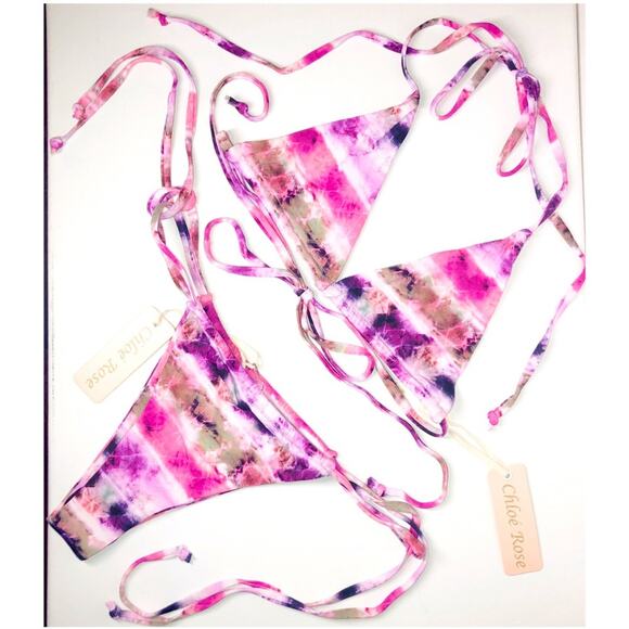 Chloe Rose Pink & Purple Tie Dye String Bikini Set Size Small - Picture 4 of 11